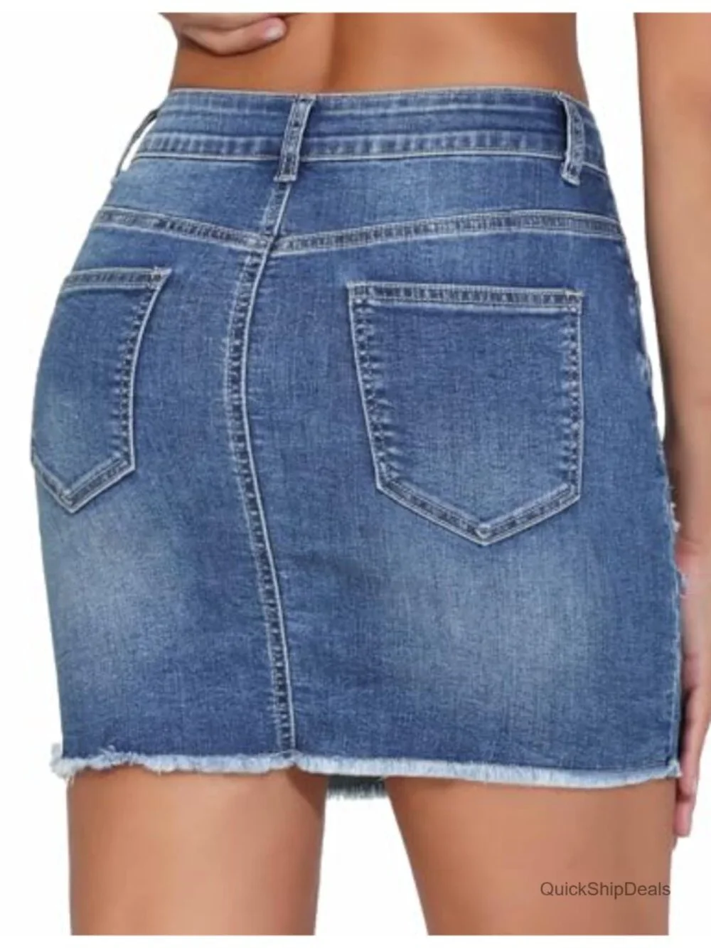 Women's Ripped Denim Mini Skirt High Rise Stretch Bodycon Raw Hem